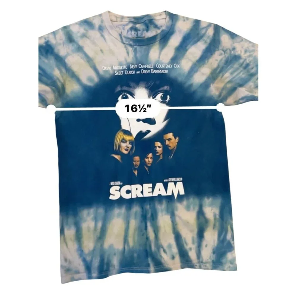 Scream Movie Poster Tie-Dye Graphic T-Shirt - Blue & Grey - Size Small Ghostface - Picture 3 of 6